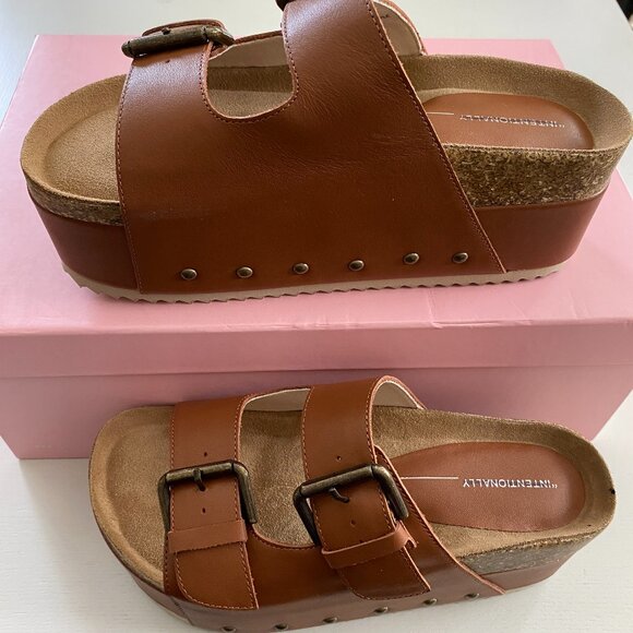 NIB Free People Cooper-2 Leather Platform Slip On Sandal Chestnut Brown EU 37 - Picture 2 of 8